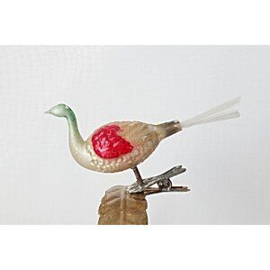 Antique Mercury Glass Bird Clip On Long Neck Bird Ornament  Christmas Ornament